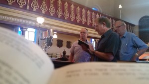 John Abraham, Max Lasky and Bernard Stone during 2015's Chanukah service.